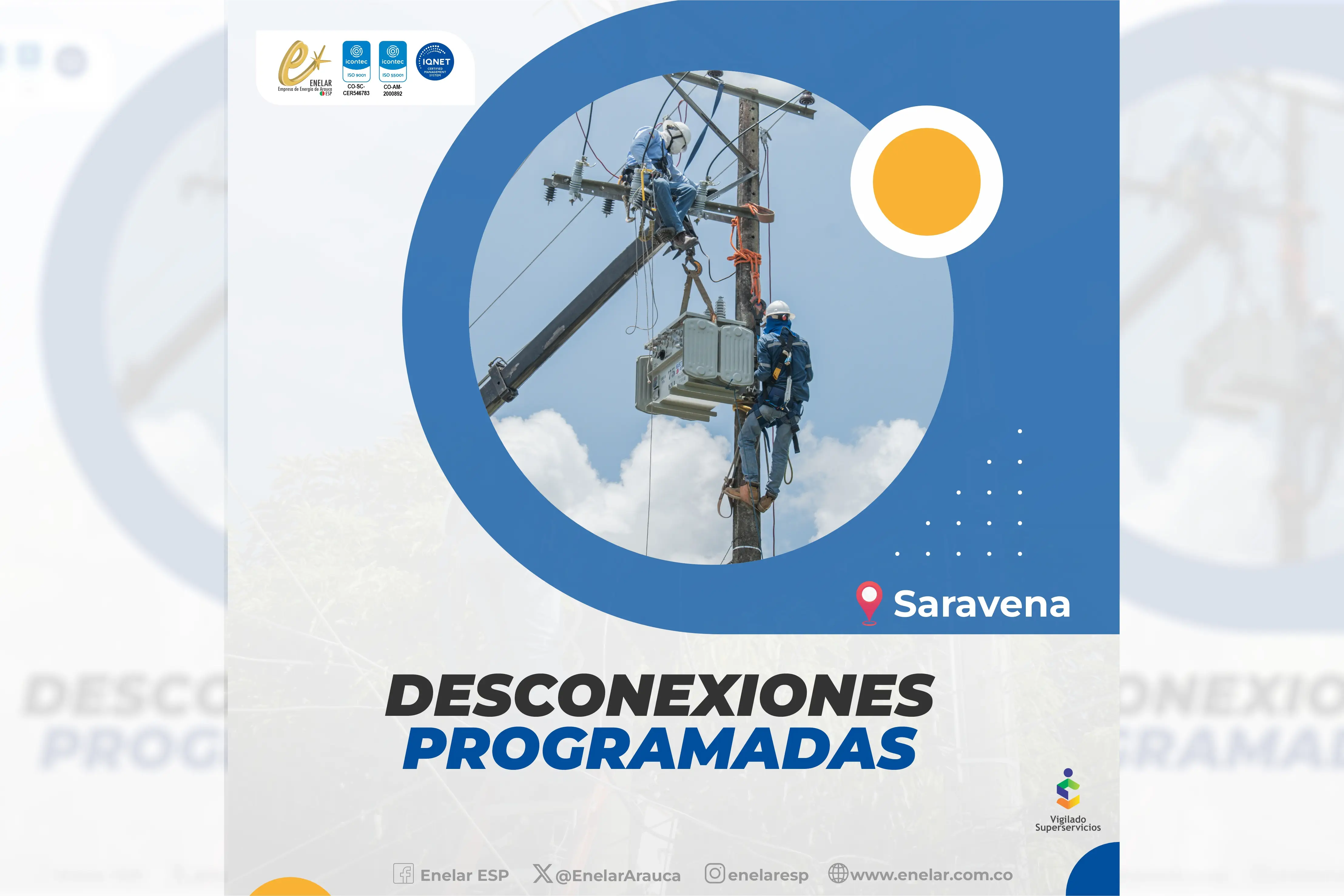Enelar programó desconexiones en el municipio de Tame.
